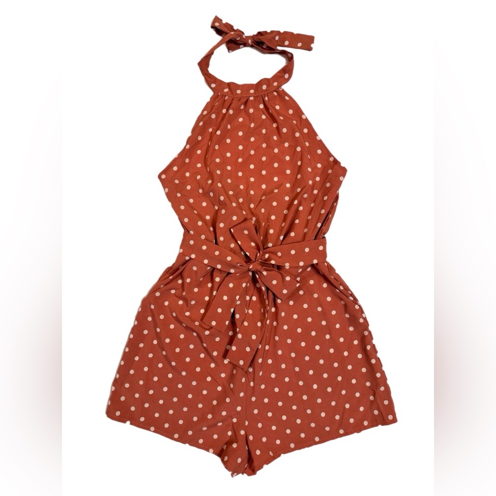 Halter Tie Backless Romper | Pink & White | Polka Dot | Size S | NWOT